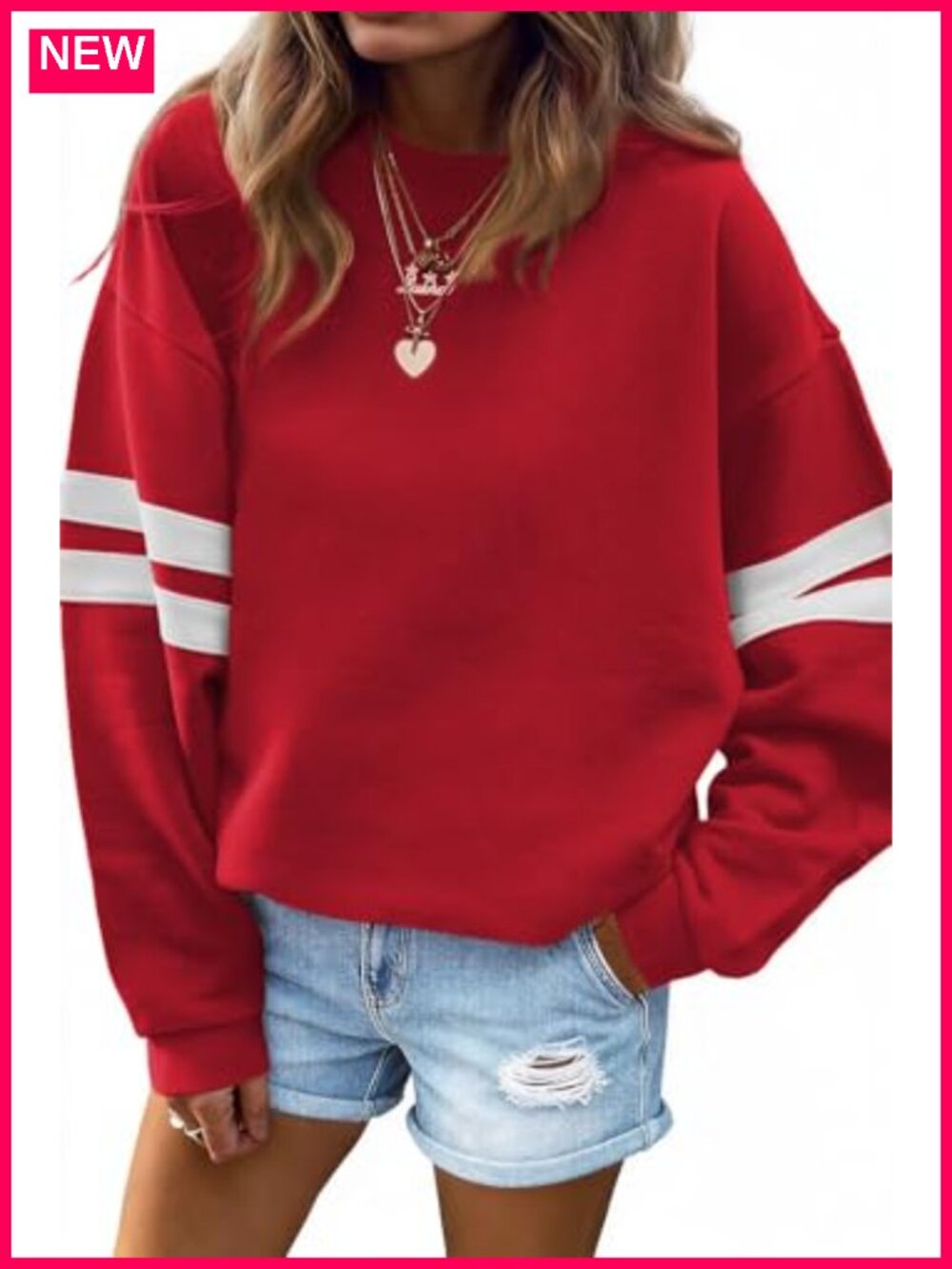 Oversized Striped Sweatshirt Women Pullover Crewneck Long Sleeve Cotton Blend